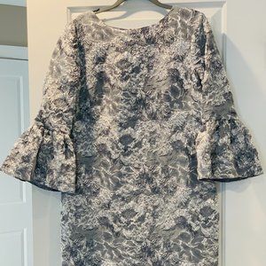 Theia Cocktail Dress in Silver, Size 16